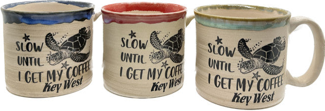 Slow Until I Get My Coffee Embossed 16oz Camp Mug Aqua