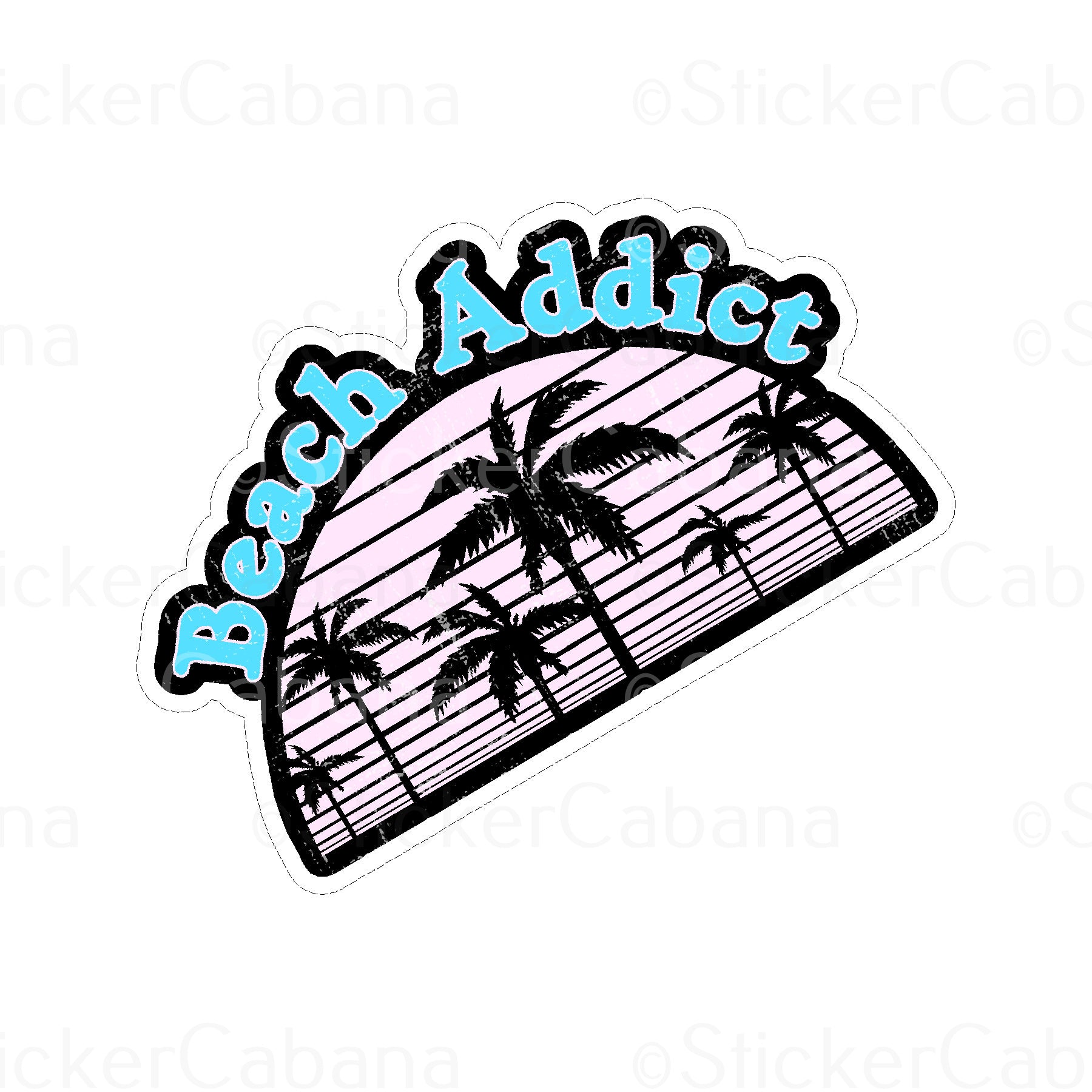 Sticker Cabana Beach Addict We/Lines & palm Trees Large Sticker