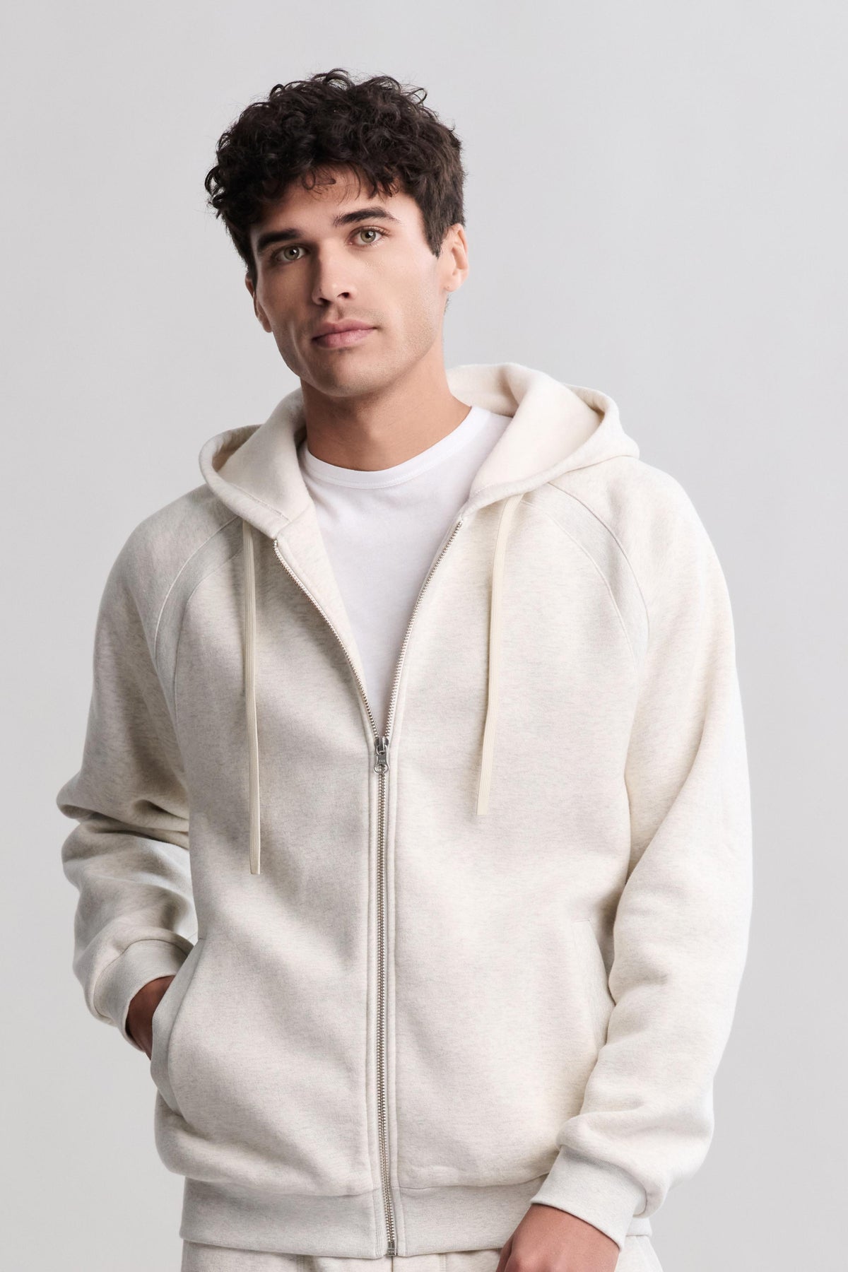 Barefoot Dreams Men's Fleece Zip Up Hoodie Heathered Cream