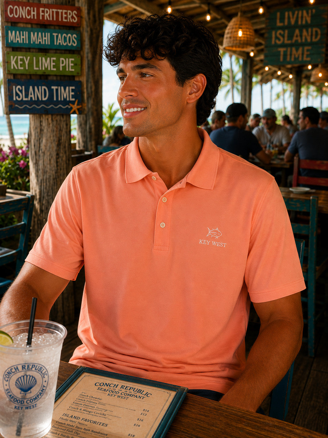 Southern Tide Key West Embroidered Coastal Breeze Performance Polo Heather Sea Pink