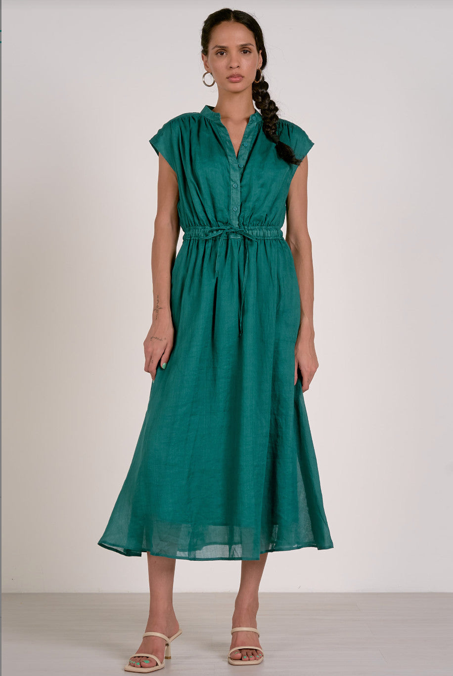 Elan Tie Lacey Waist Dress Emerald