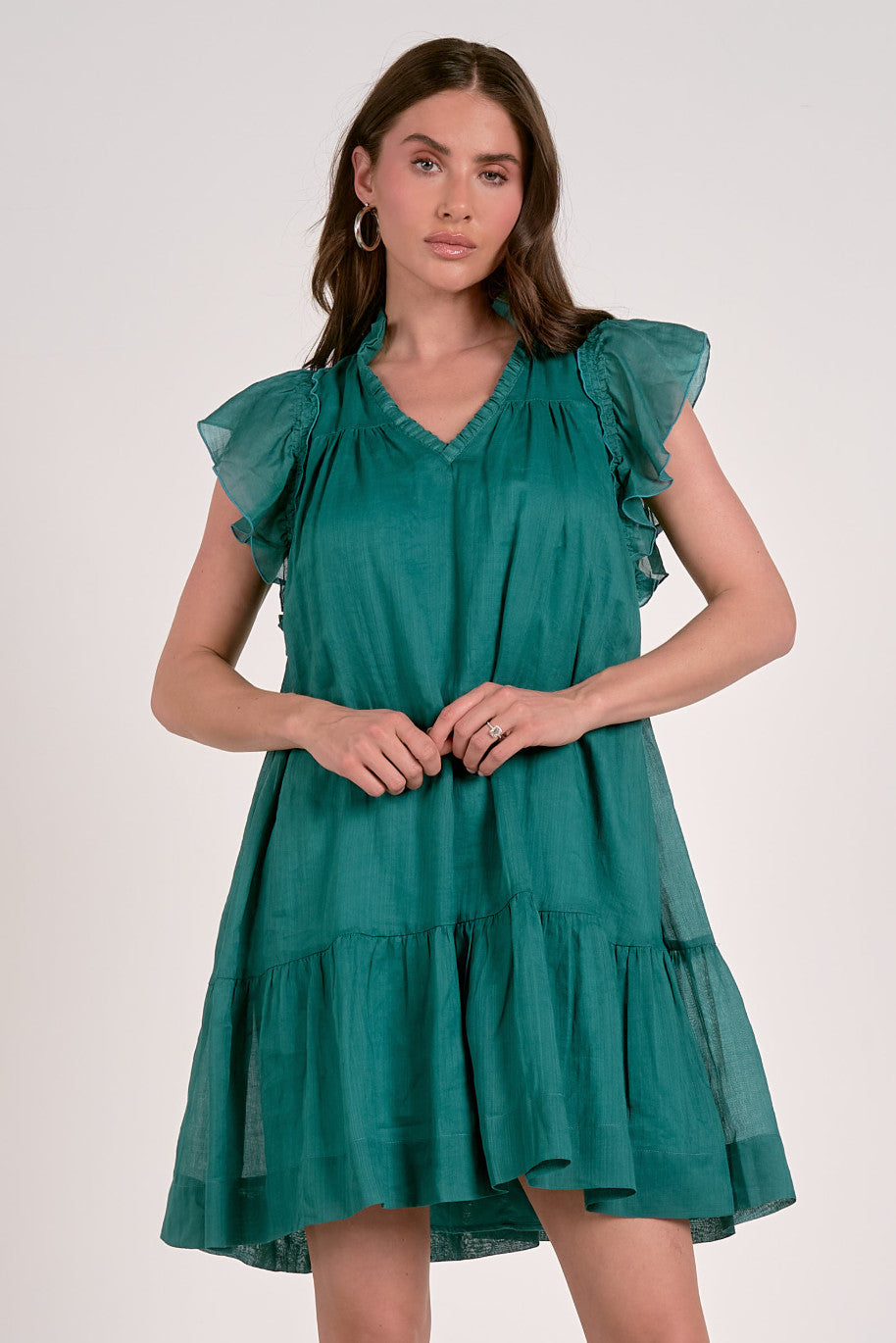 Elan Paula Flutter Sleeve Dress Emerald