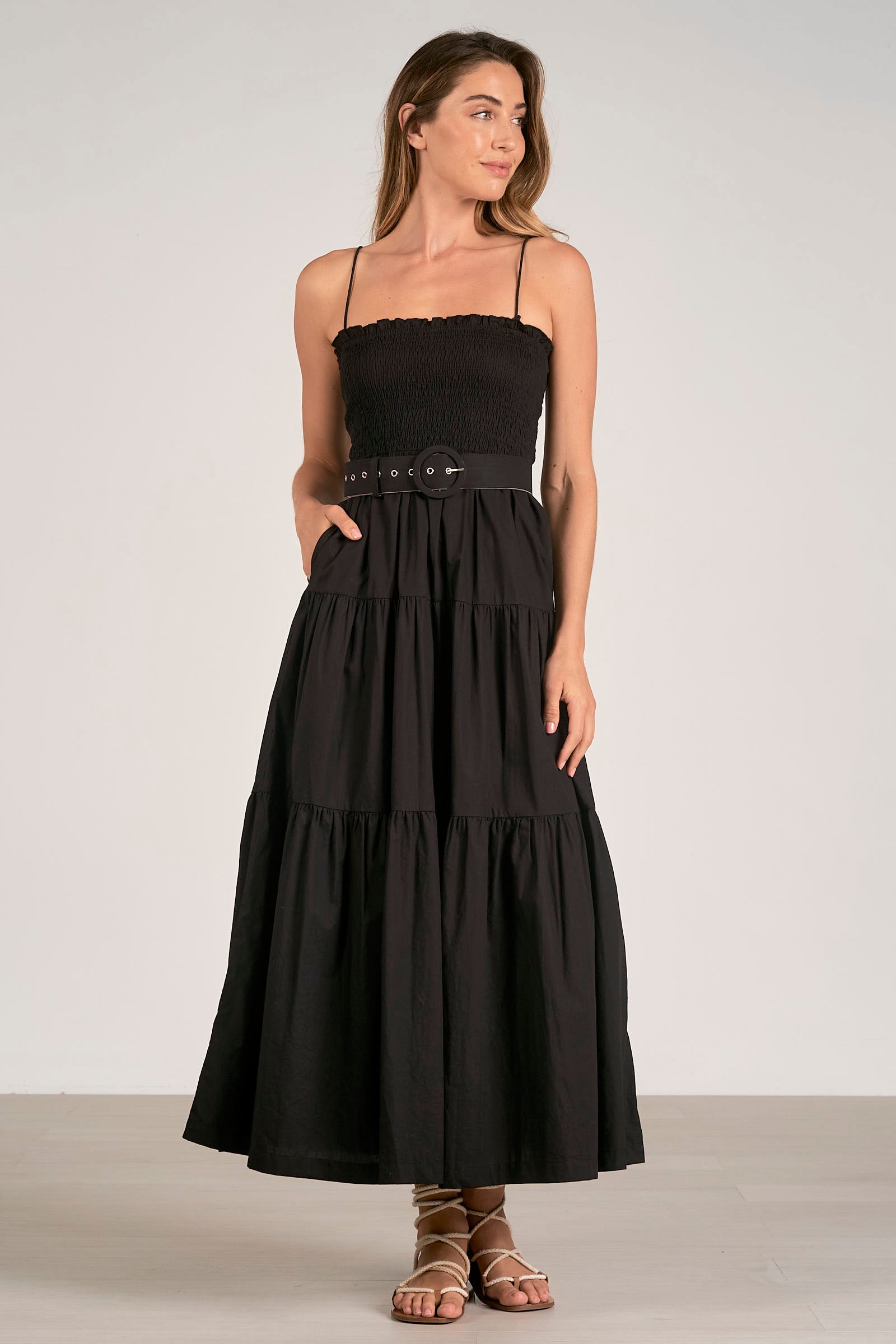 Elan Cris Smock Midi Dress Black