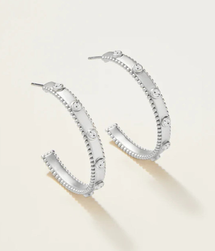 Spartina Hoop Earrings Crystal Silver