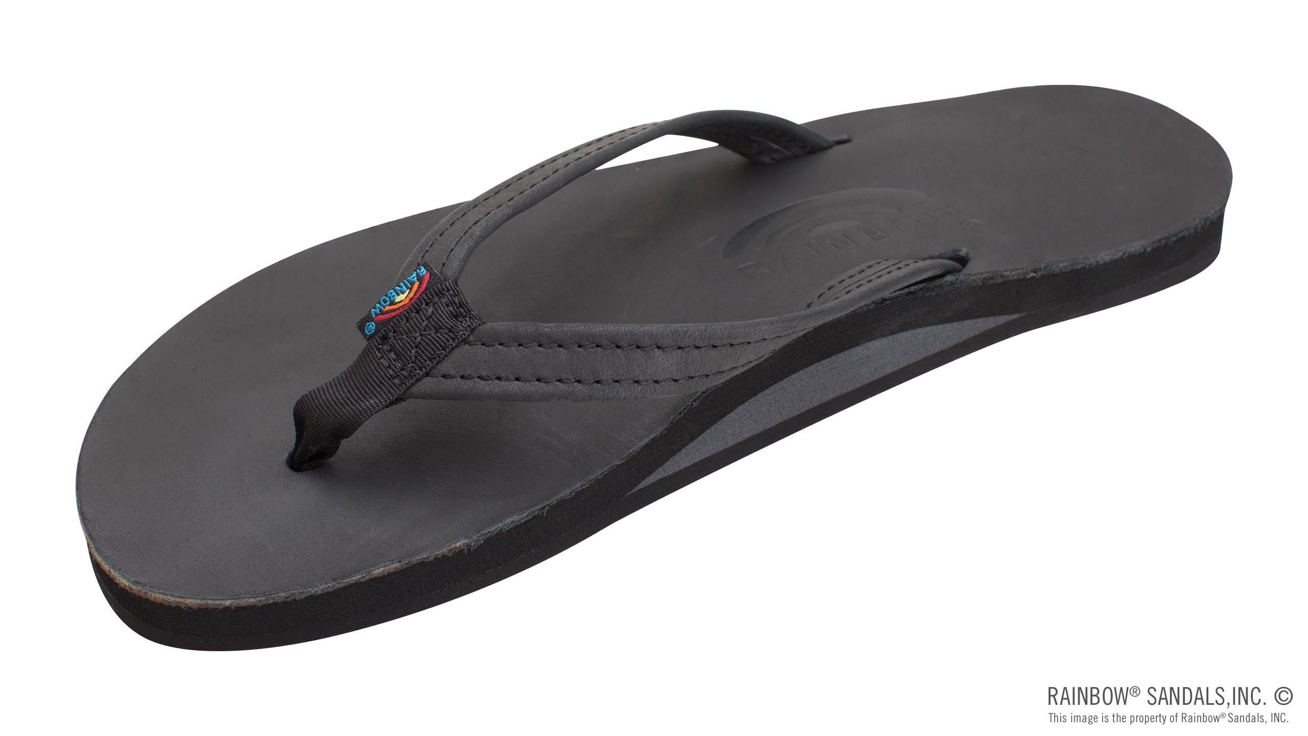 Rainbow Sandals Womens Narrow Strap Single Layer Classic Leather w/ Arch Support Black