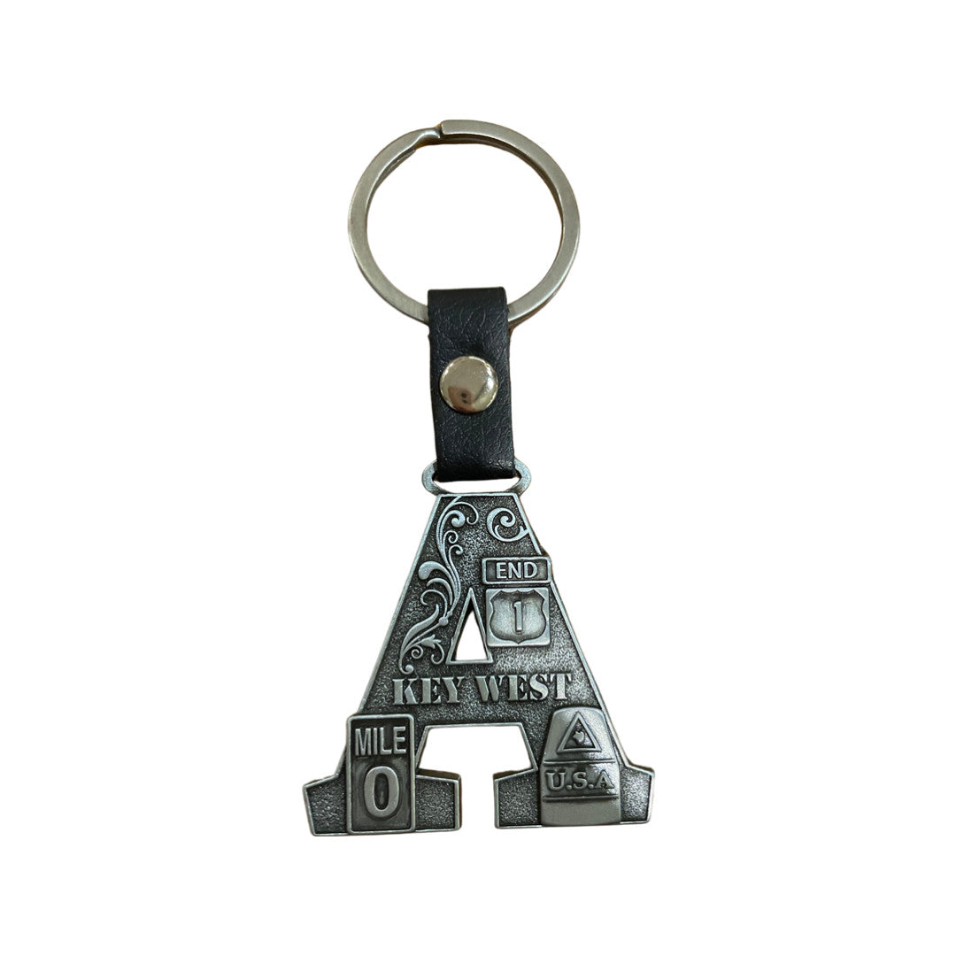 Key West Initial Leather & Metal Keychain