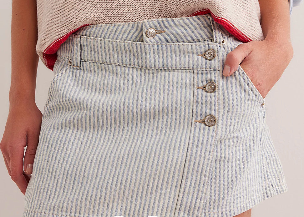 Free People We The Free Wynne Railroad Skirt Indigo Railroad