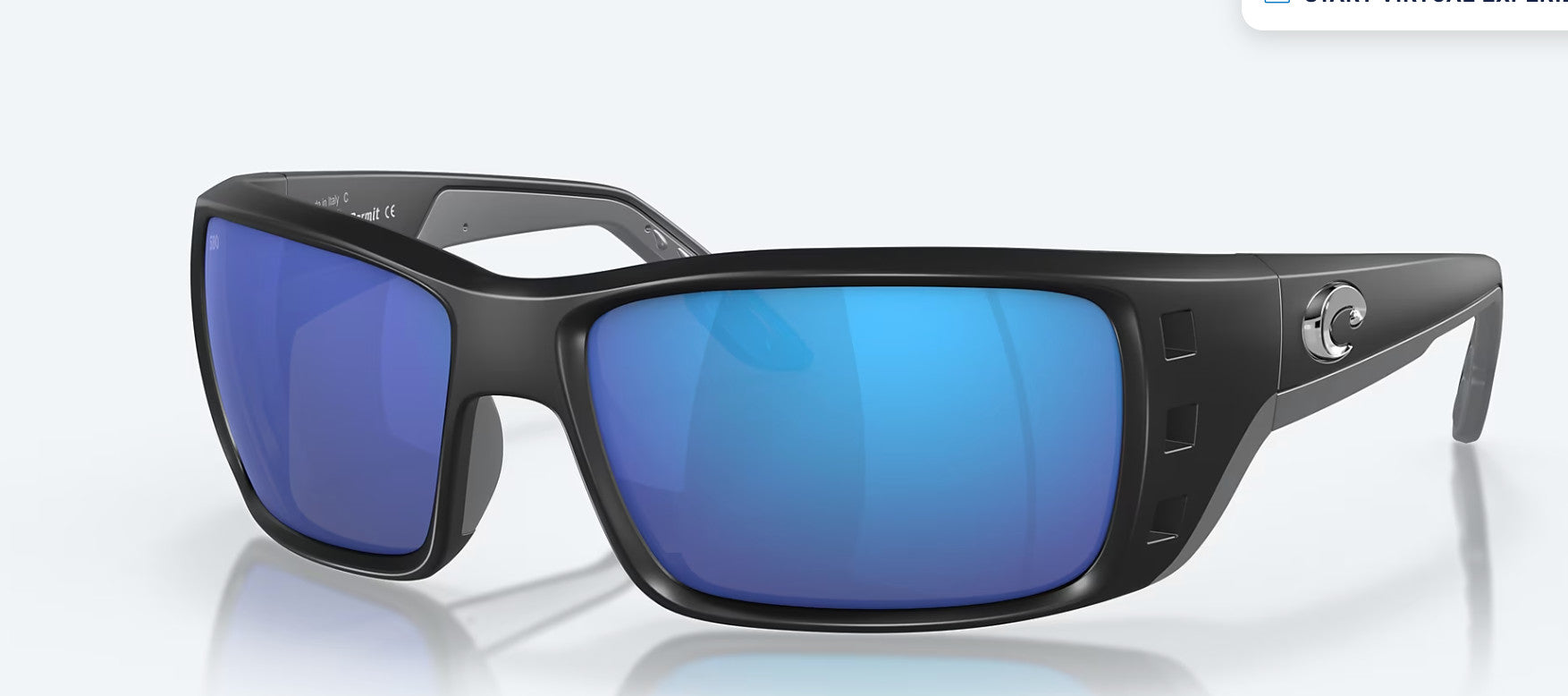 Costa Permit Blackout Frame w/ Blue Mirror Lens 580G Sunglasses Polarized