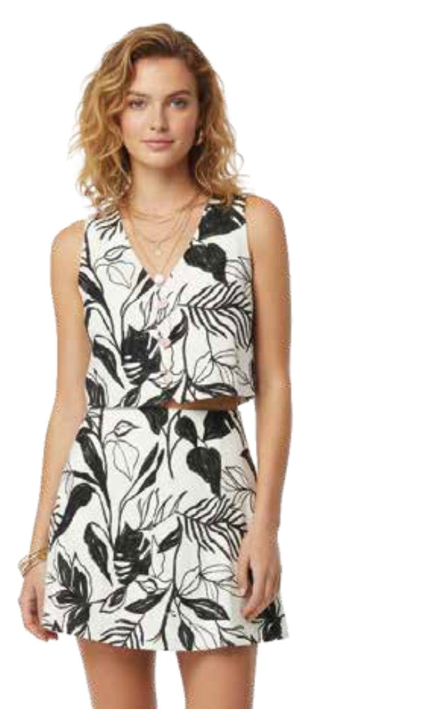 Salty Weekend Havana Printed Leaves Vest Black