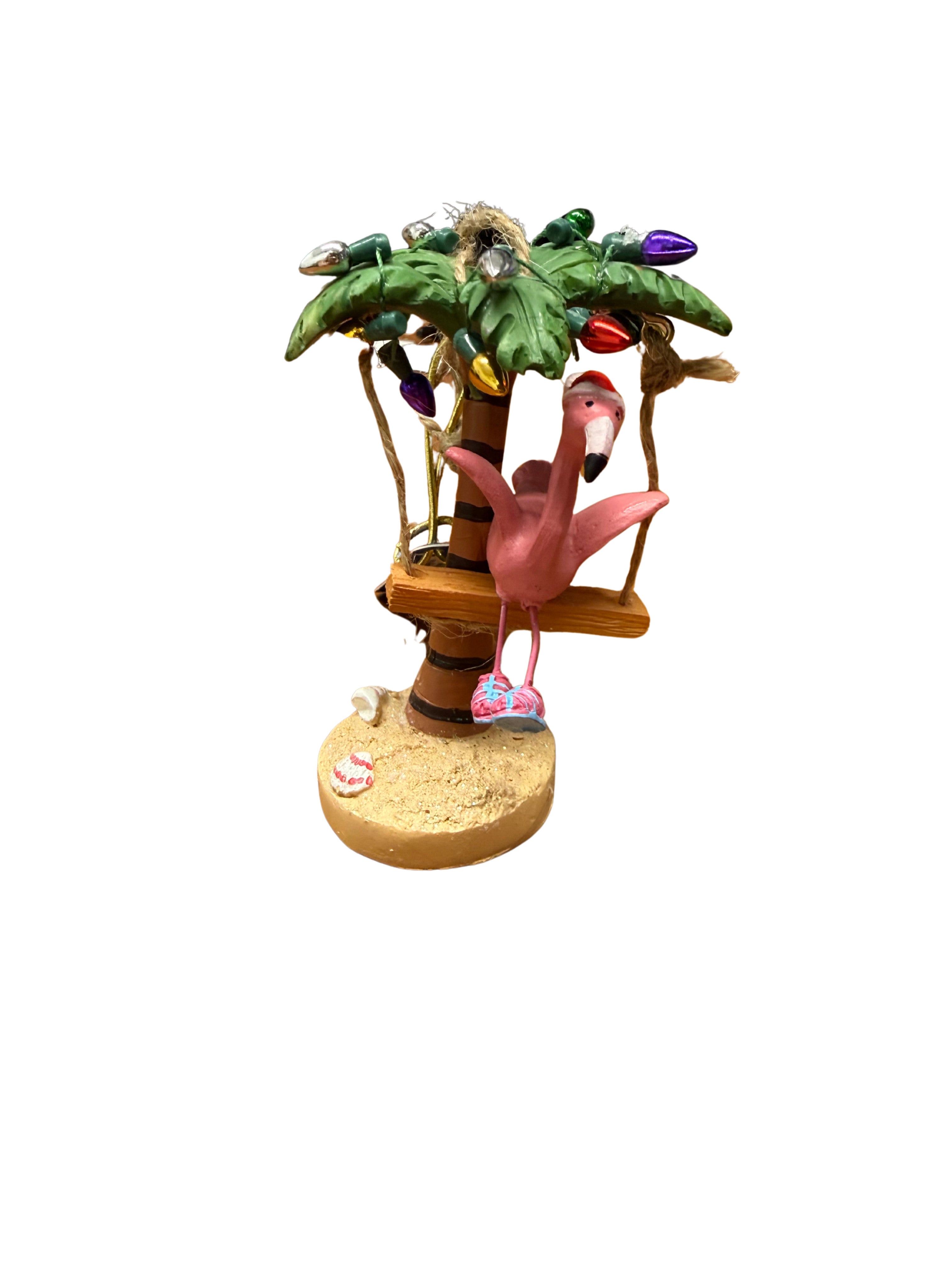 Cape Shore Key West Flamingo Swing In Palm Resin Ornament