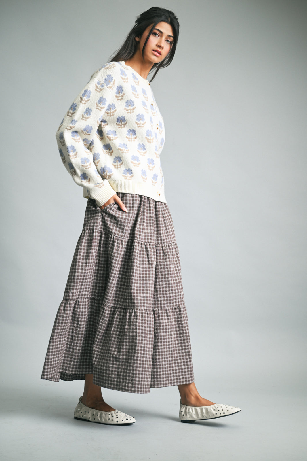 Shaddow and Fish Trisha Sweater Cardigan Cream/ Blue