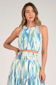 Elan Liv Halter Top Azure Amalfi Print M