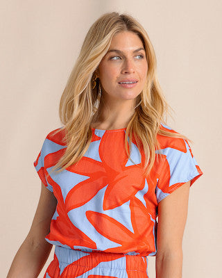 Southern Tide Jaclyn Garden Glory Top Cerulean