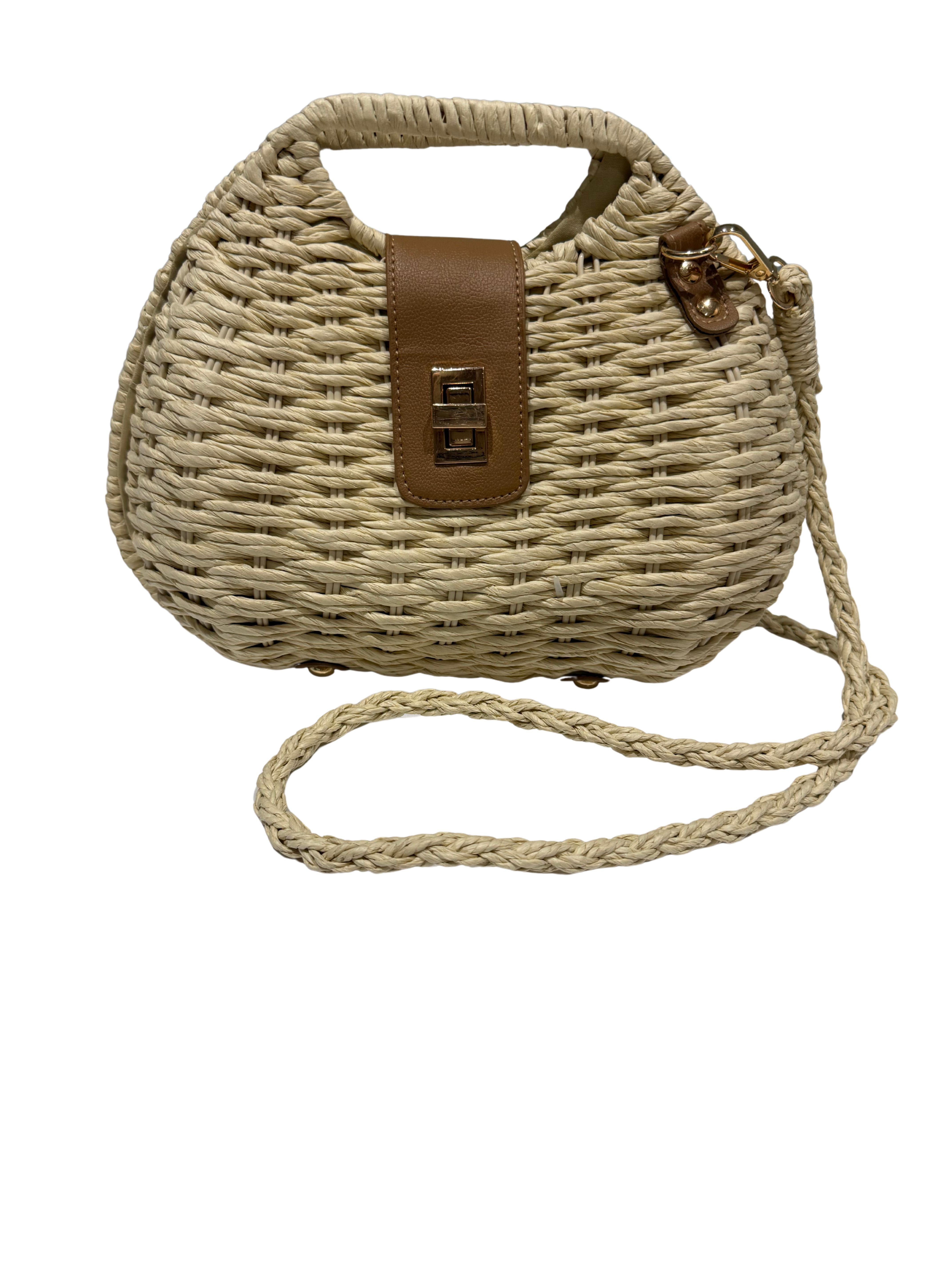 Shaddow and Fish Viola Woven Rafia Handbag Beige