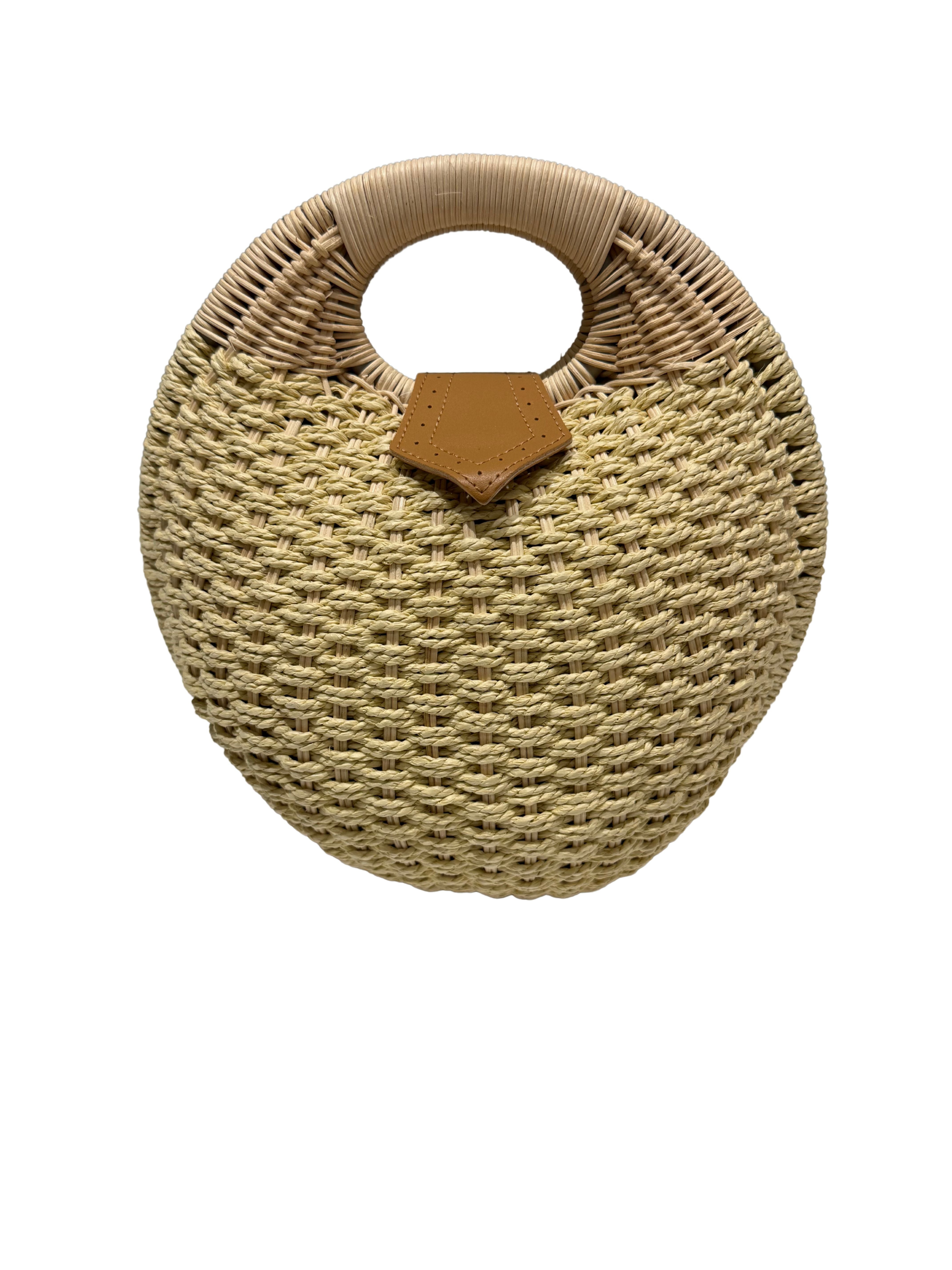 Shaddow and Fish Claire Round Woven Rafia Handbag Beige
