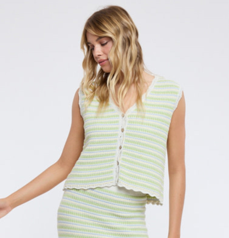 Shaddow and Fish Charlie Striped Vest Top Sage/Sky