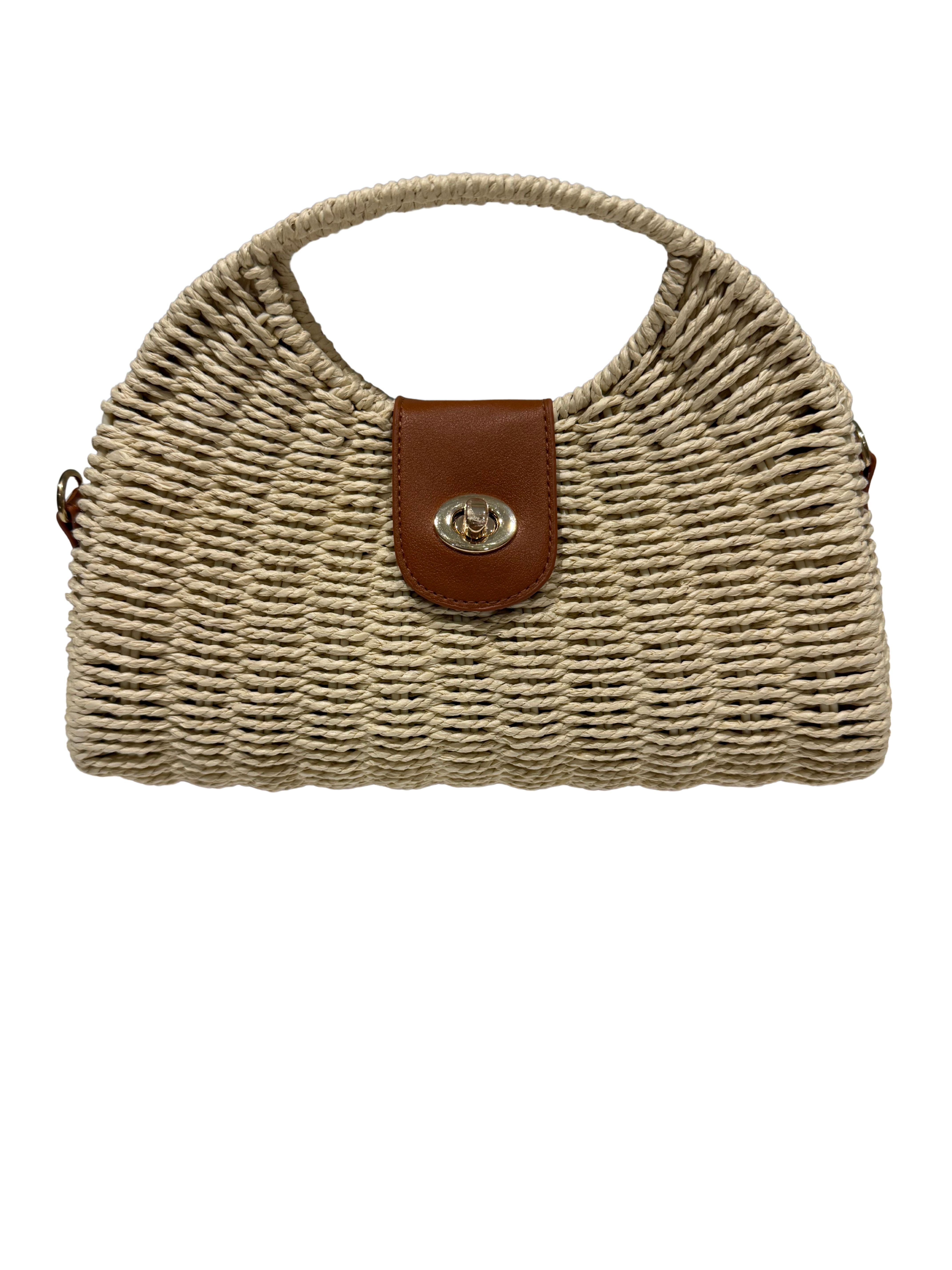 Shaddow and Fish Ruth Fanned Rafia Handbag Beige