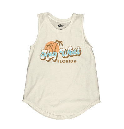Blue 84 Expecto Palms Key West Rounded Tank in ivory — graphic tank top at Shaddow & Fish Key West boutique