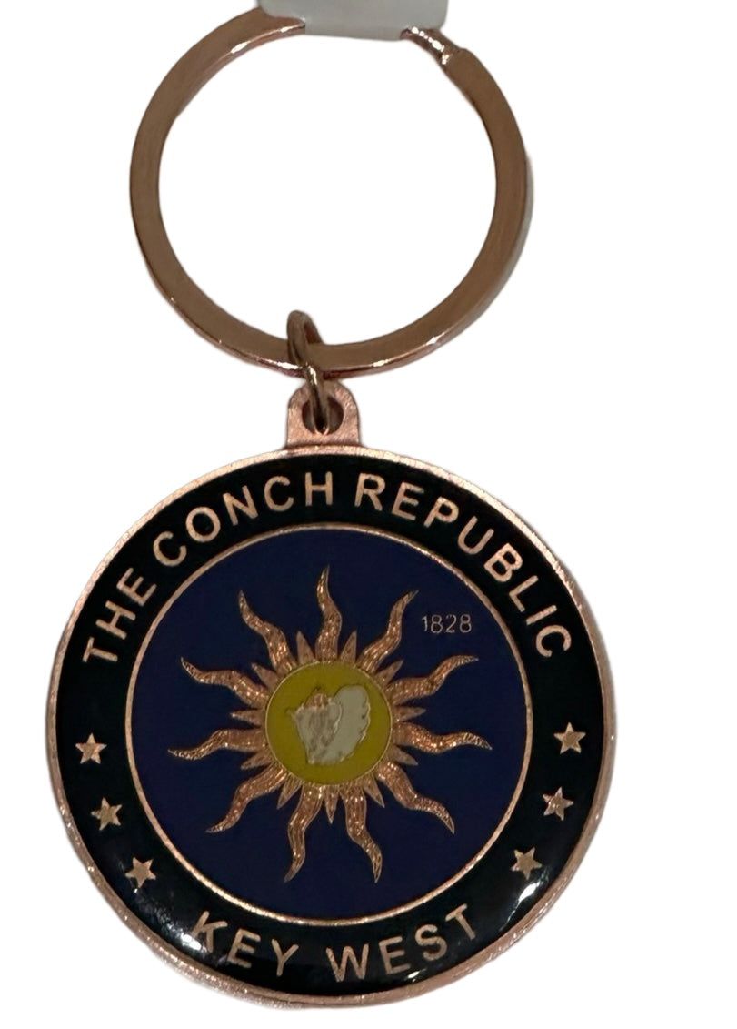 Conch Republic Flag Round Keychain