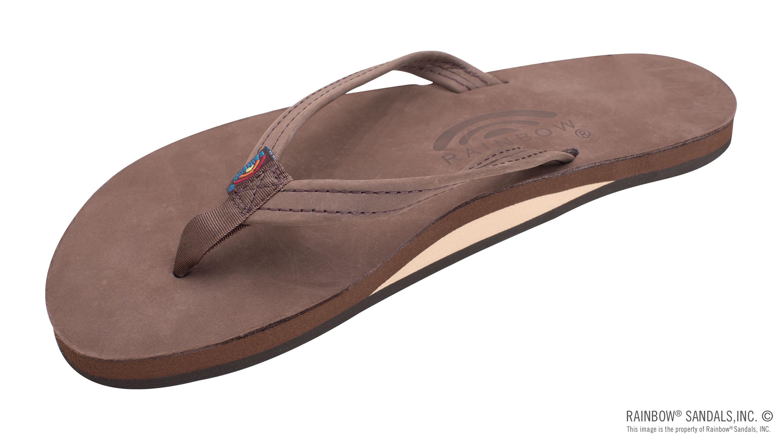 Rainbow Sandals Womens Narrow Strap Single Layer Premier Leather w/ Arch Support Expresso