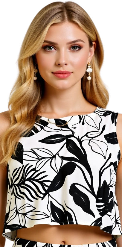 Salty Weekend Dreamcare Printed Leaves Tank Top White w/ Black Leaves