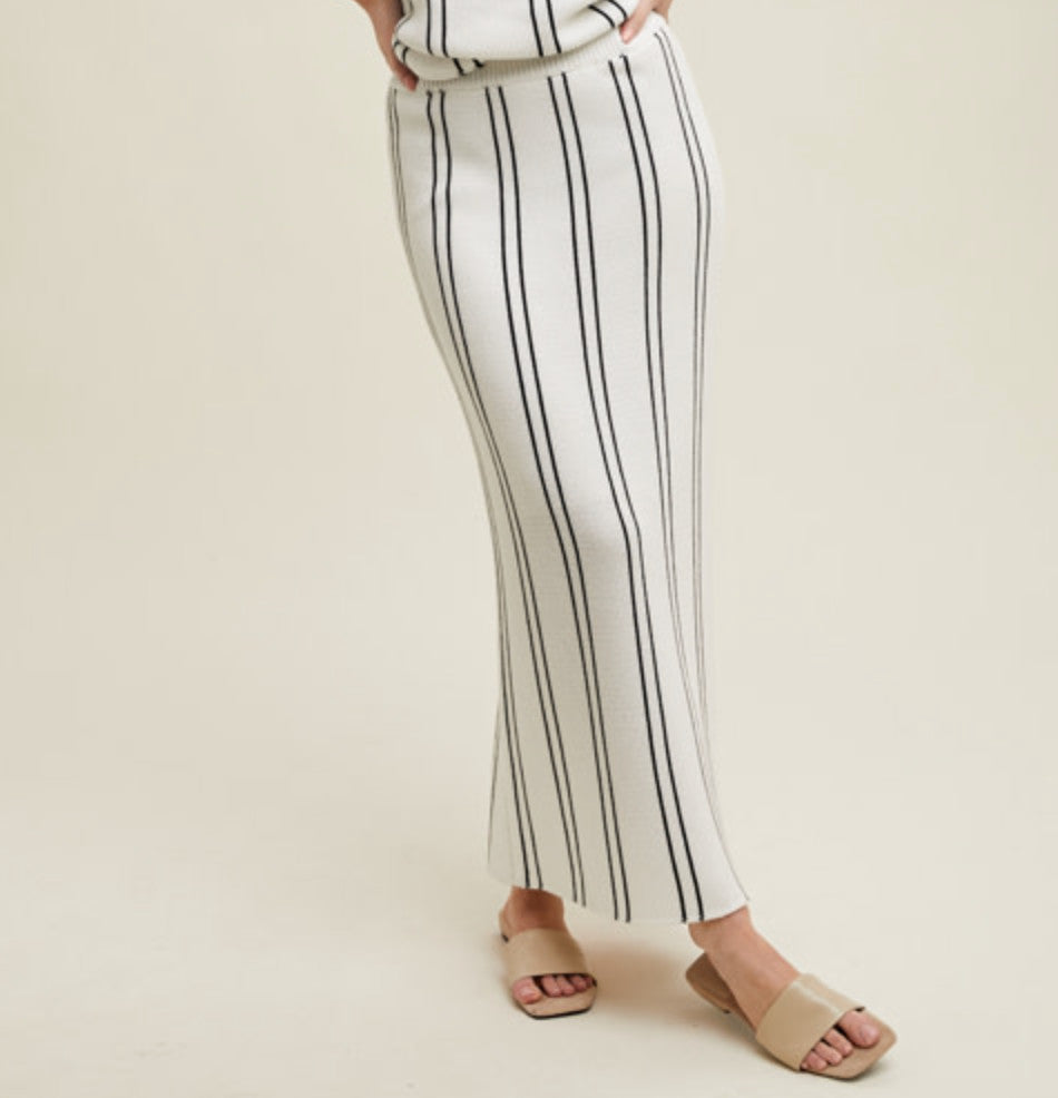 Shaddow and Fish Juana Striped Maxi Skirt White/Black