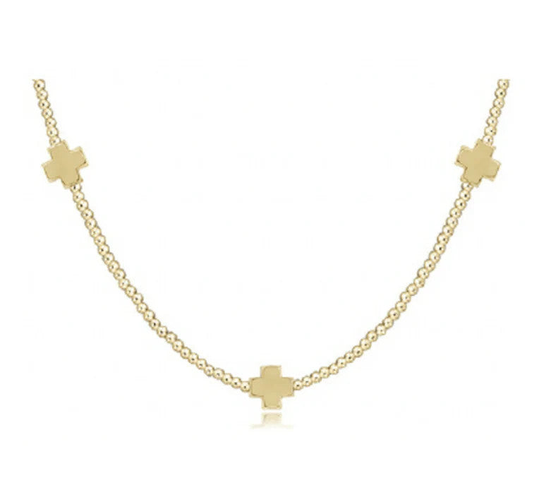 ENewton 15" Choker Signature Cross Pattern 2mm Bead Necklace Signature Gold