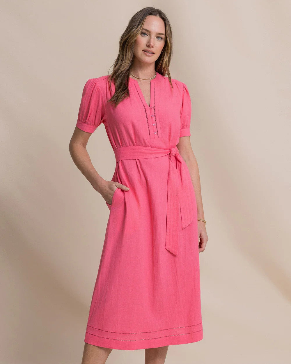 Southern Tide Carmella Midi Dress with Inset Trim Island Pink
