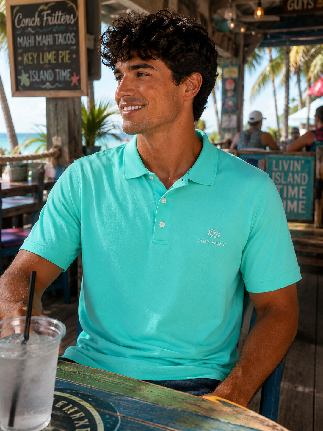 Southern Tide Key West Embroidered Coastal Breeze Performance Polo Heather Gulf Shore
