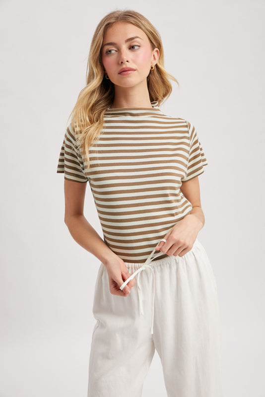 Shaddow and Fish Lucy Striped Mock Neck Top