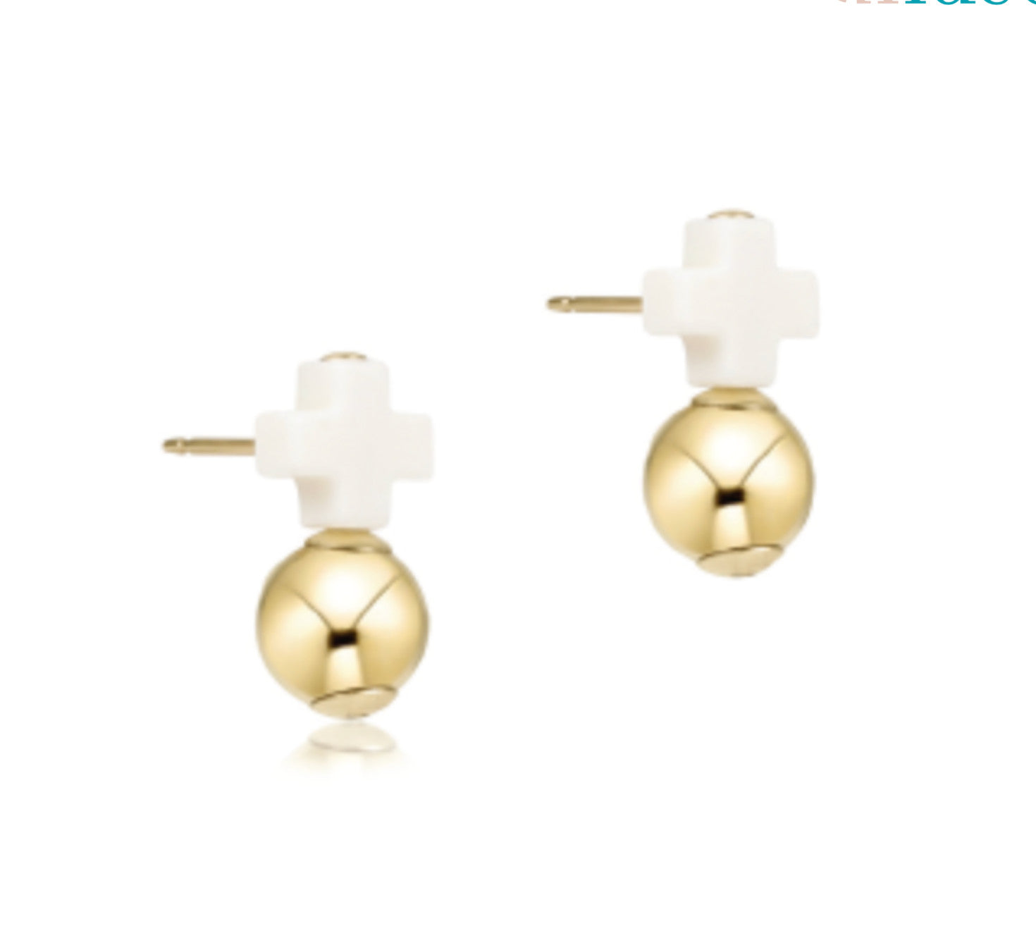 Enewton Signature Cross Off White Stud Earrings Gold