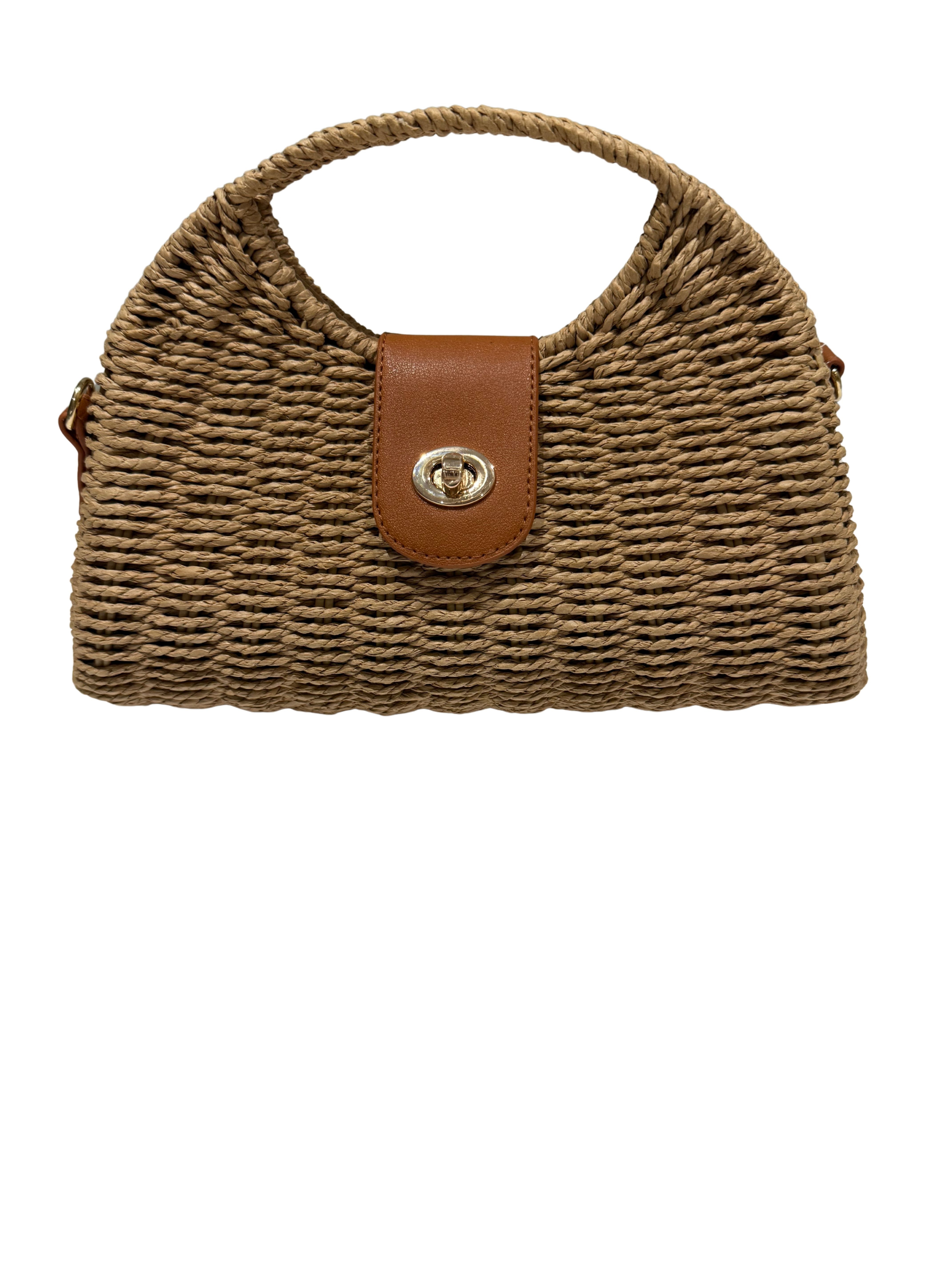 Shaddow and Fish Ruth Fanned Rafia Handbag Brown