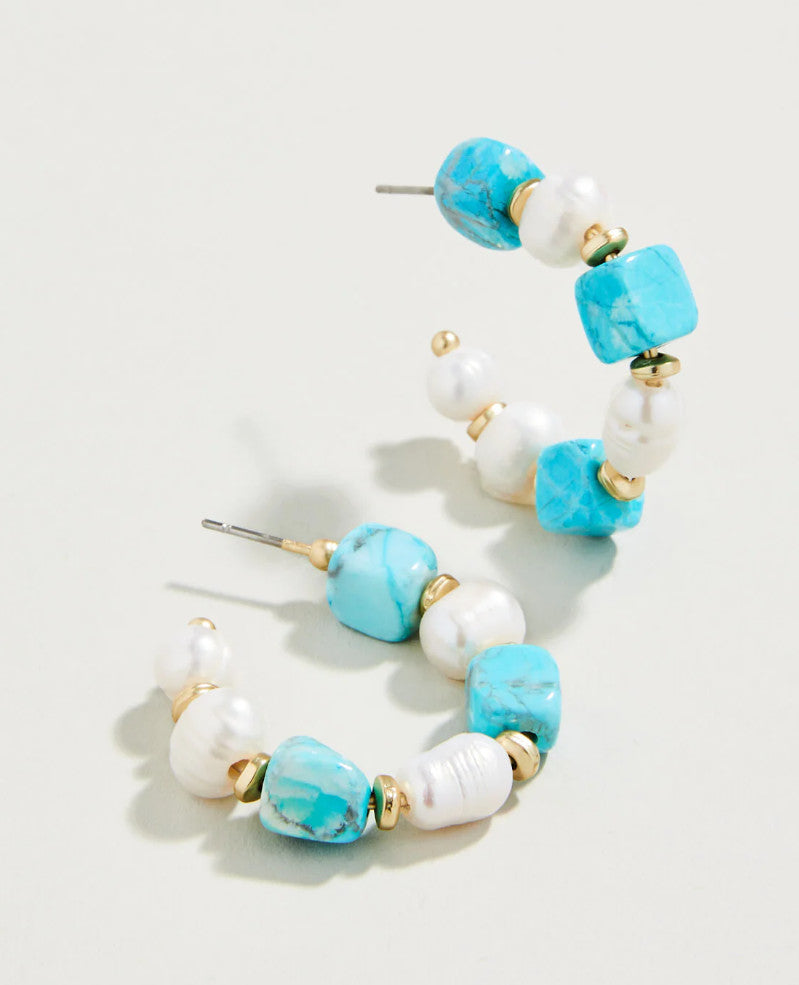 Spartina Annabelle Beaded Hoop Earrings Turquoise/Pearl