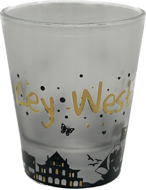 Starry Mallory Square Gold Etched Key West Frosted Shot Glass