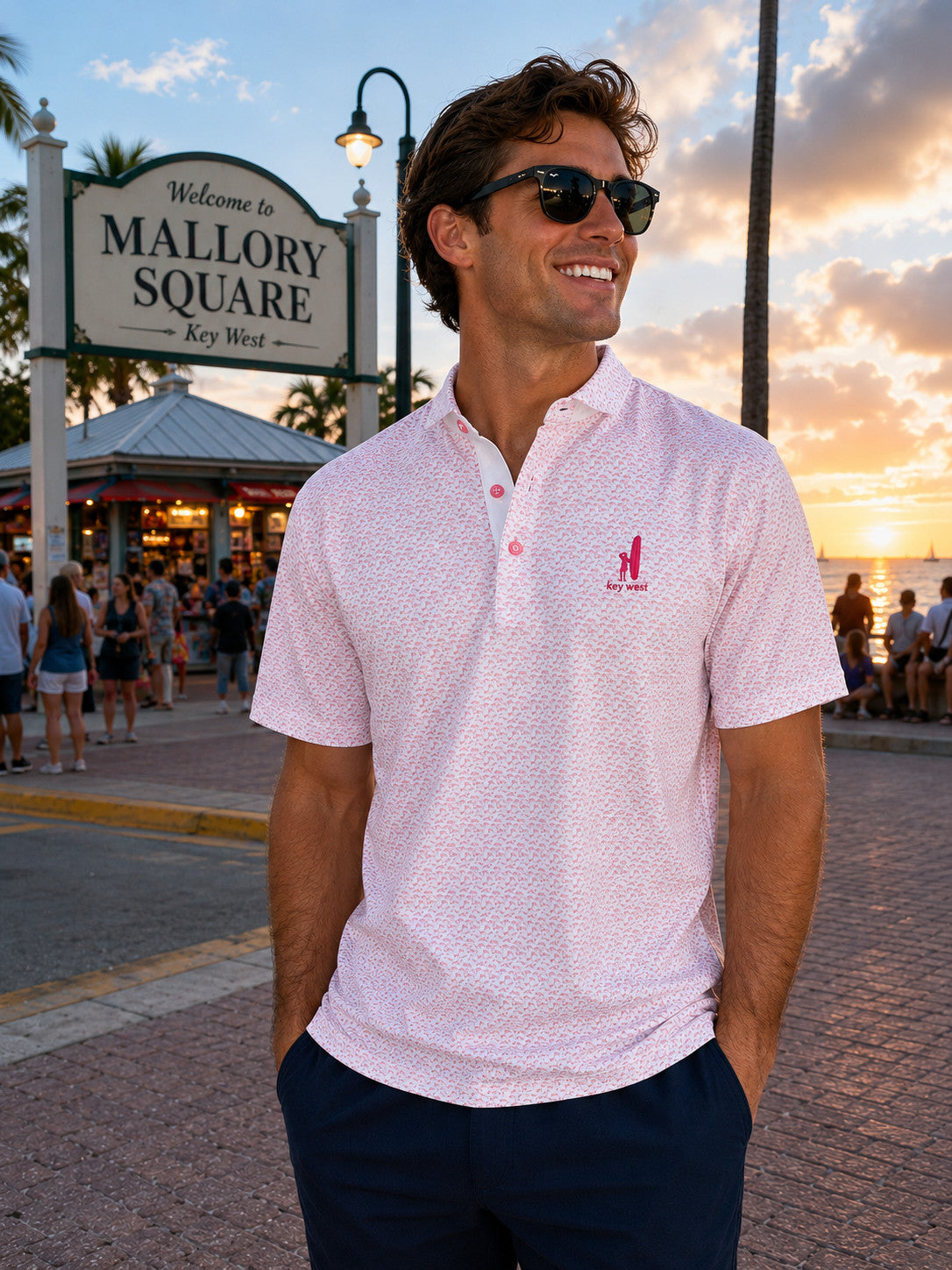 Johnnie-O Flock Yeah Key West Performance Mesh Polo Azalea