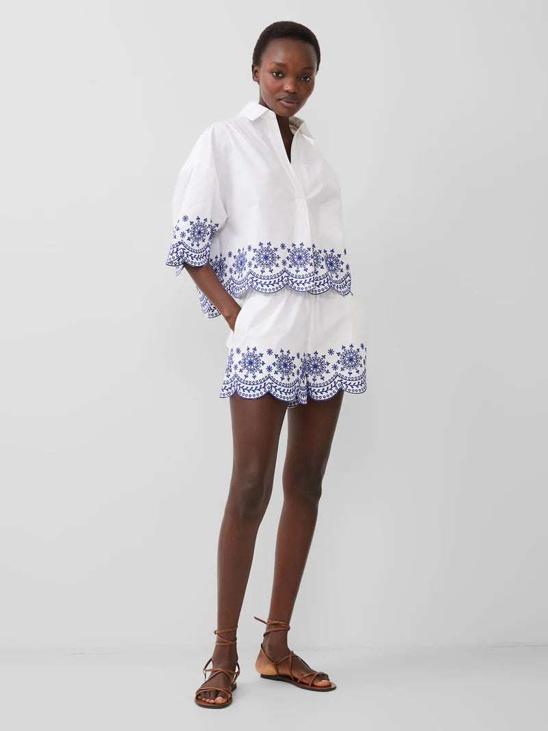 French Connection Alissa Cotton Embroidered Shorts Linen White