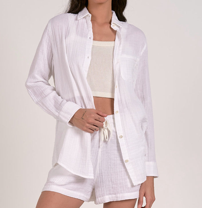 Elan Camilla Button Down Top White