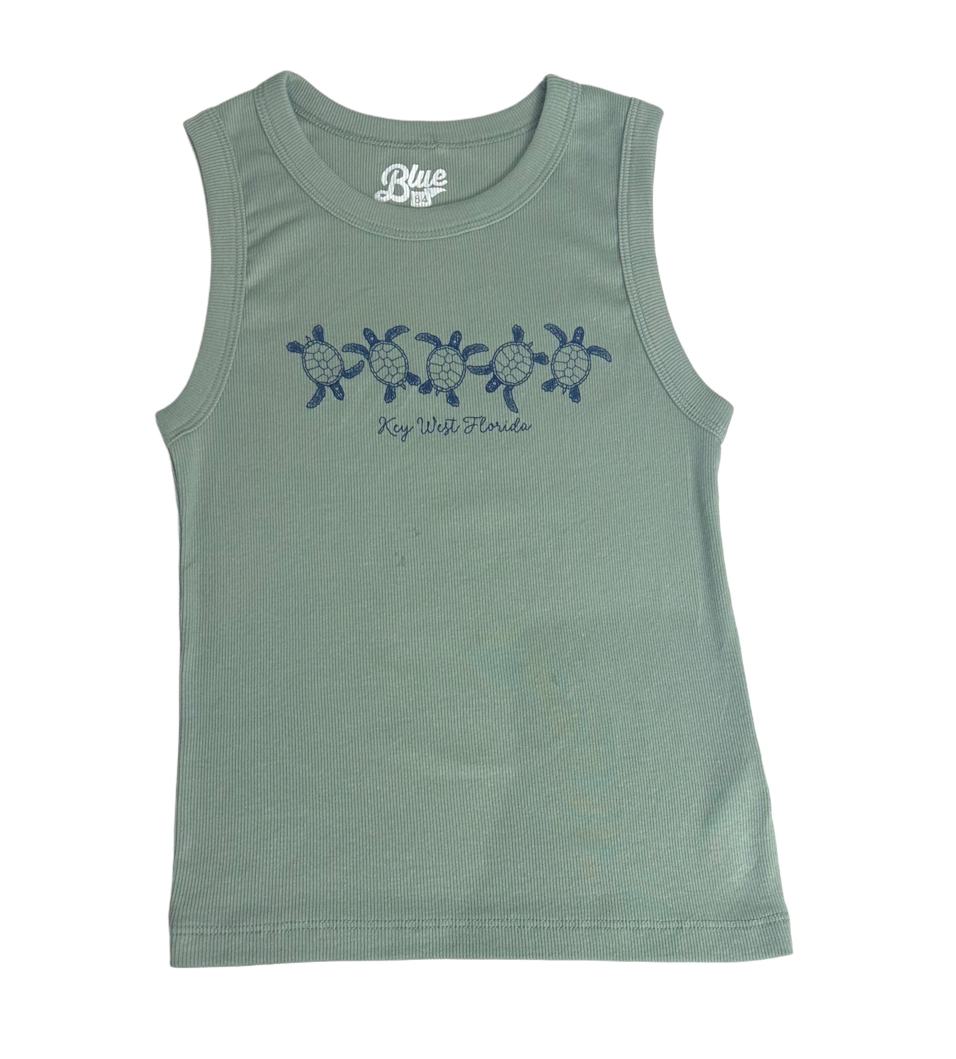 Blue 84 Frollicky Sea Turtle Key West Baby Rib Tank Agave