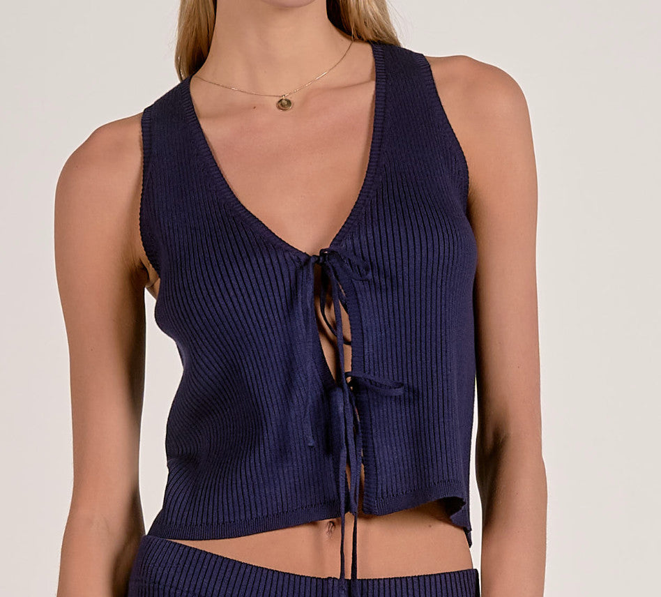 Elan Iria Sleeveless V-Neck Top Navy