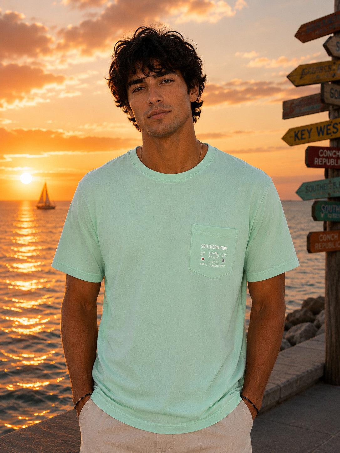 Southern Tide Key West Finest Craftsmanship Tee SS Offshore Green