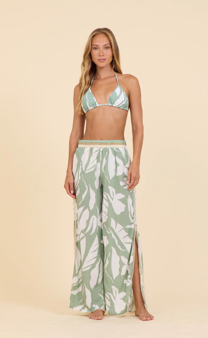 Surf Gypsy Olivia Leaf Printed Crotchet Detail Pants Sage