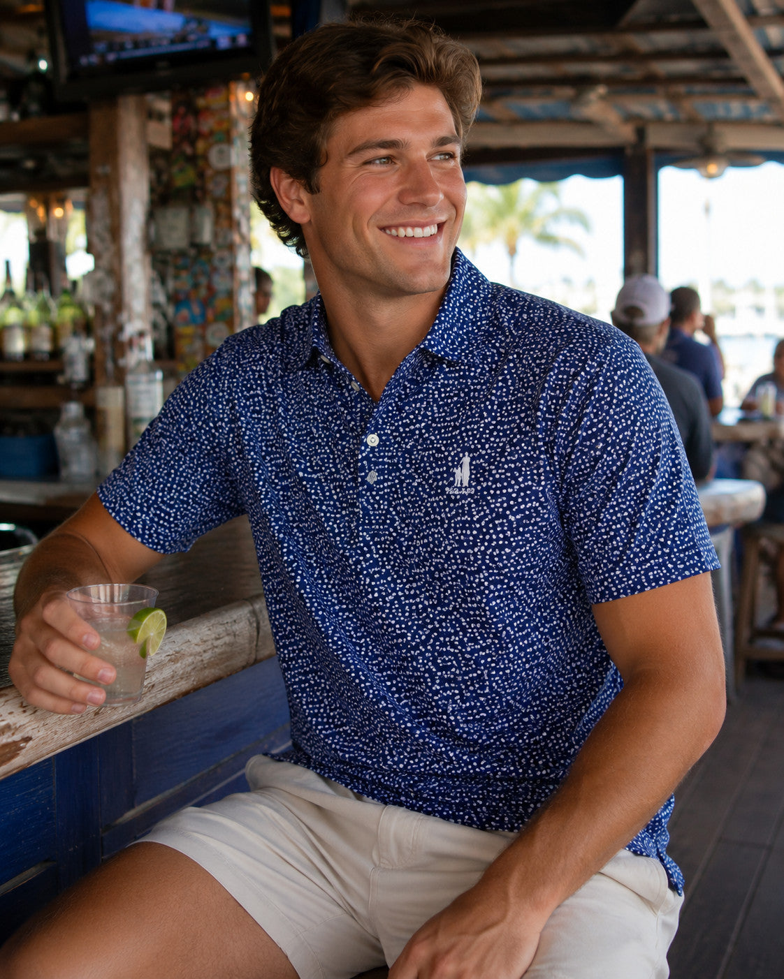 Johnnie-O Marina Palms Key West Printed Polo Navy