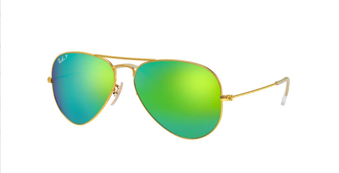 Ray Ban Aviator Large Metal Matte Arista Gold W/ Green Mirror Sunglasses Polarized