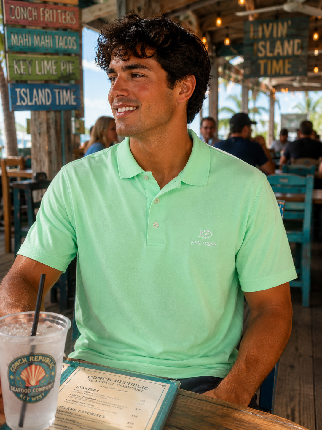 Southern Tide Key West Embroidered Coastal Breeze Performance Polo Heather Green Ash