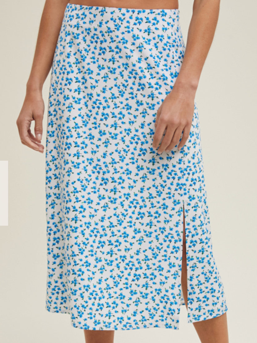 Shaddow and Fish Elani Floral Midi Skirt Blue/Off White