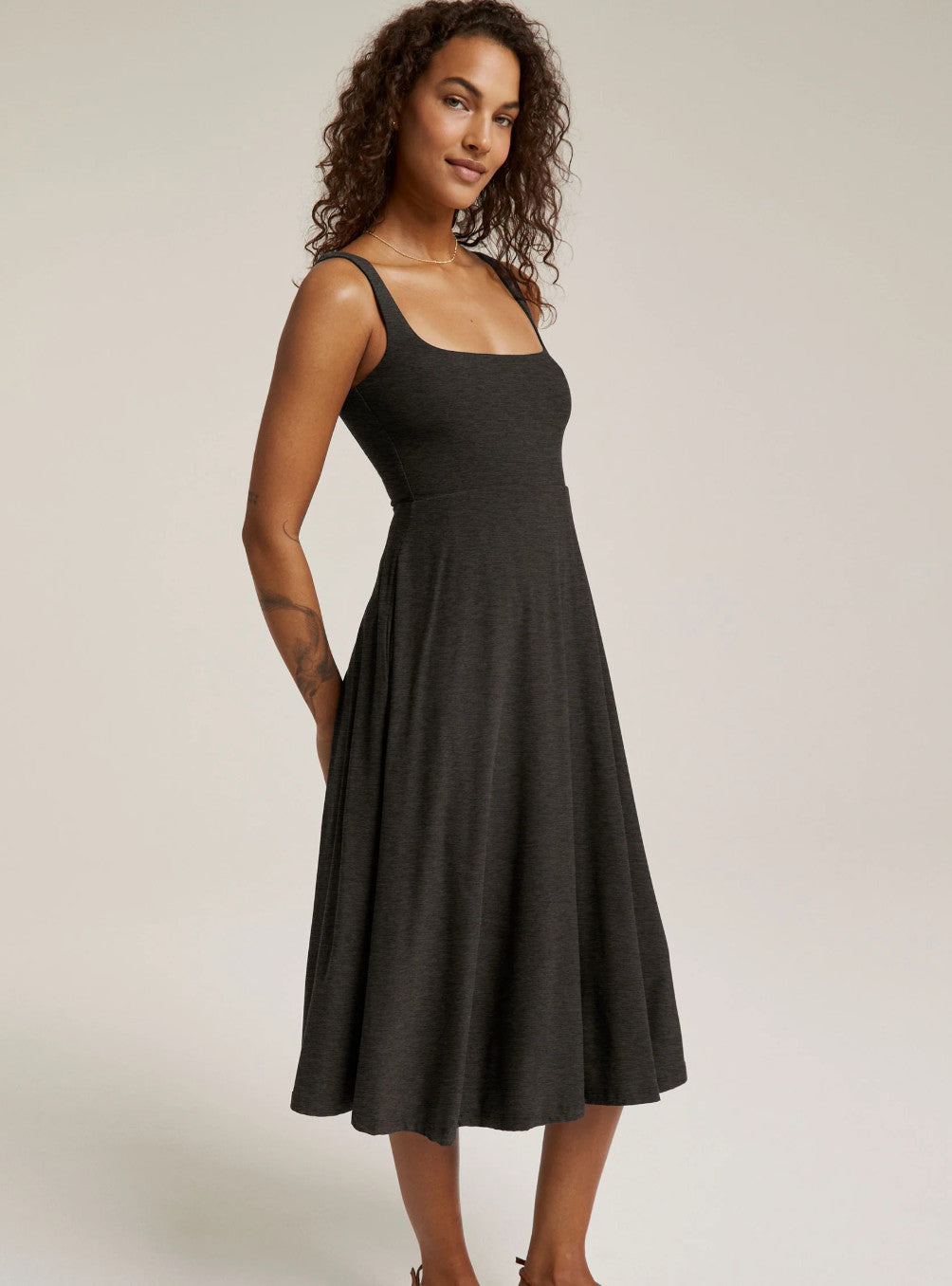 Beyond Yoga At The Ready Square Neck Featherweight Dress Darkest Night