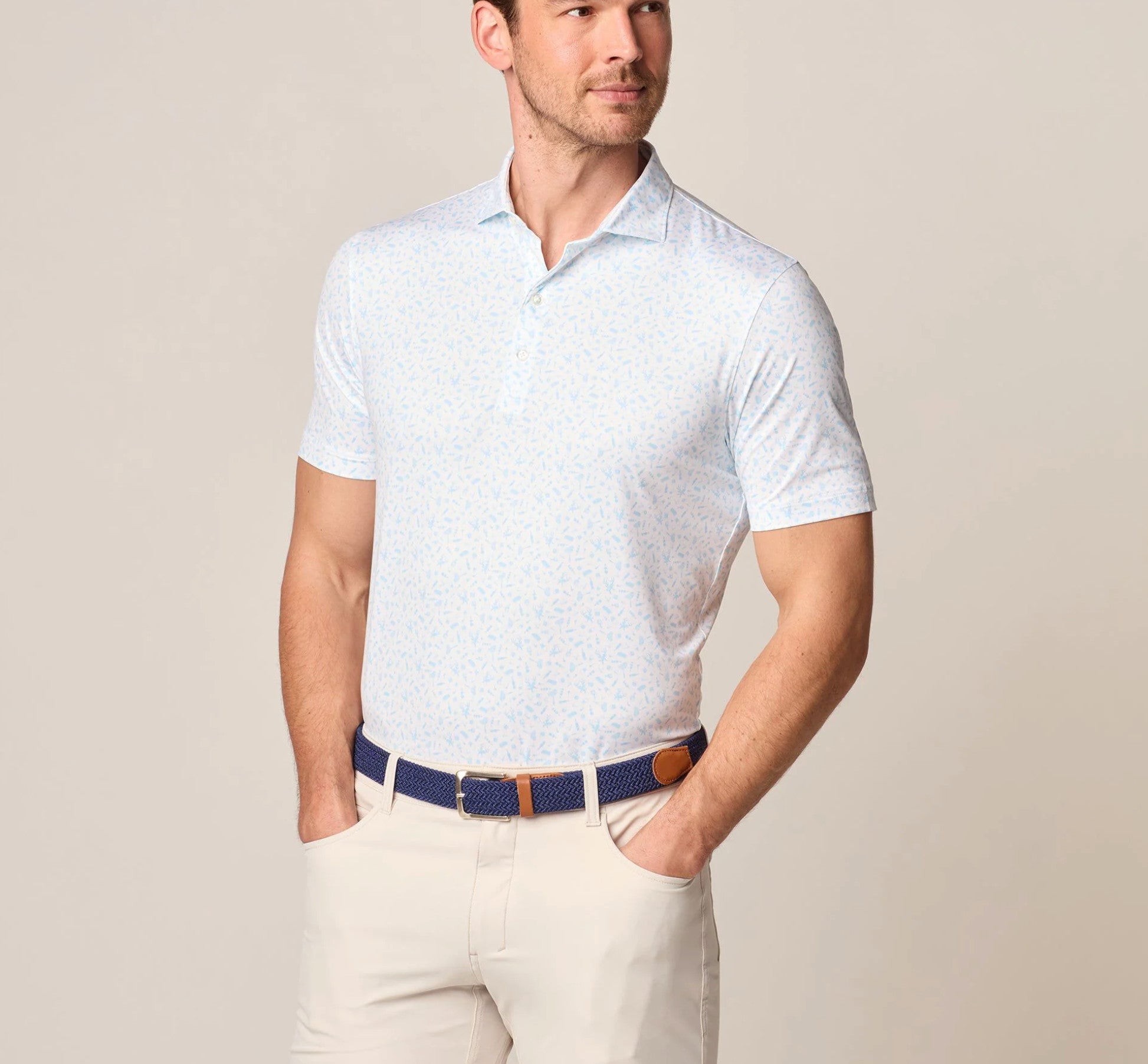 Johnnie-O Stag Night Printed Performance Polo Permafrost