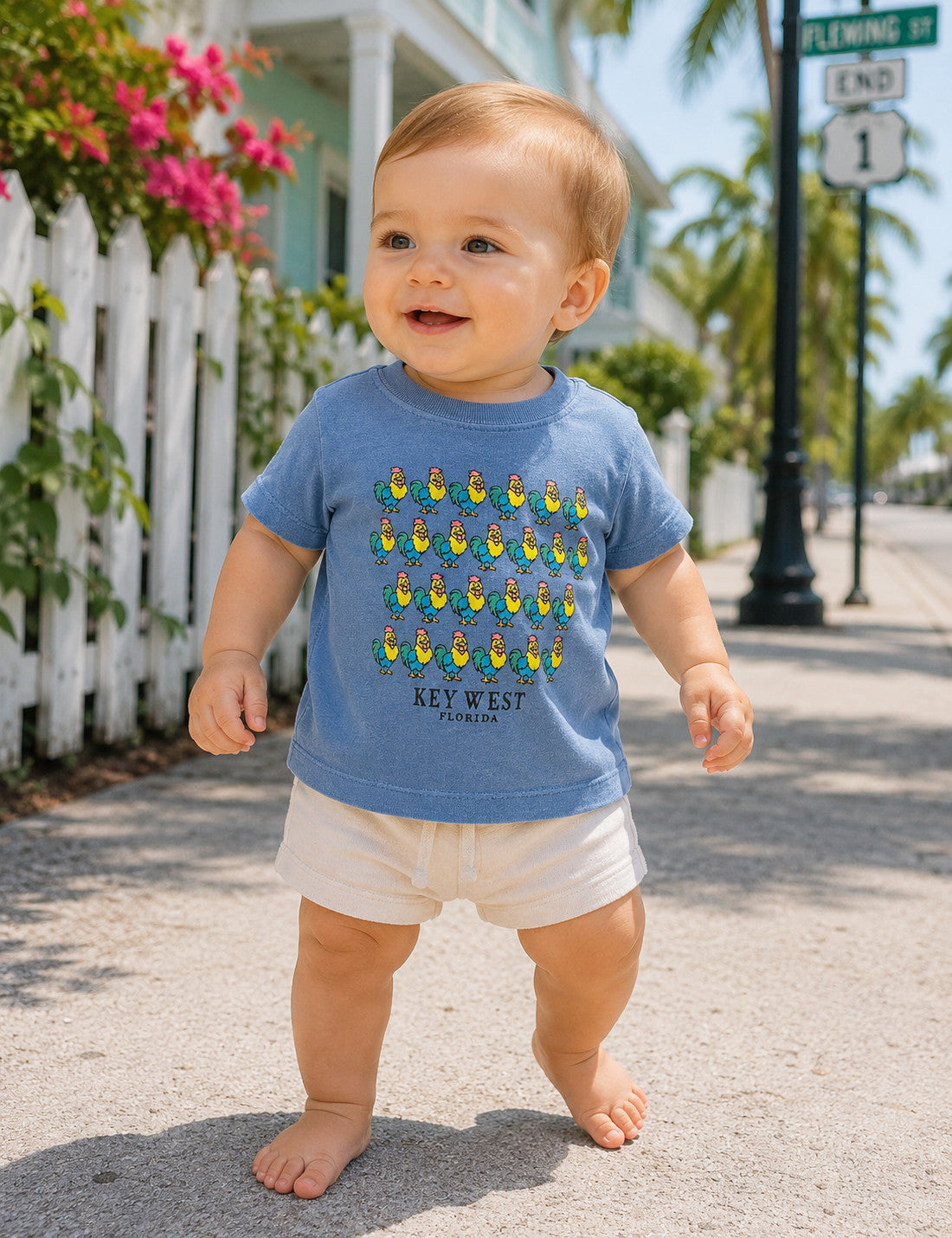 Shaddow and Fish Baby Mr Fear Rooster Tee SS Blue
