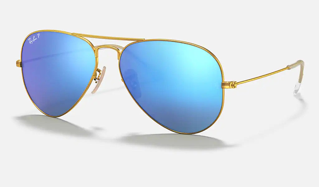 Ray Ban Aviator Large Arista On Metal Matte Frame w/ Blue Mirror Lens Sunglasses Polarized
