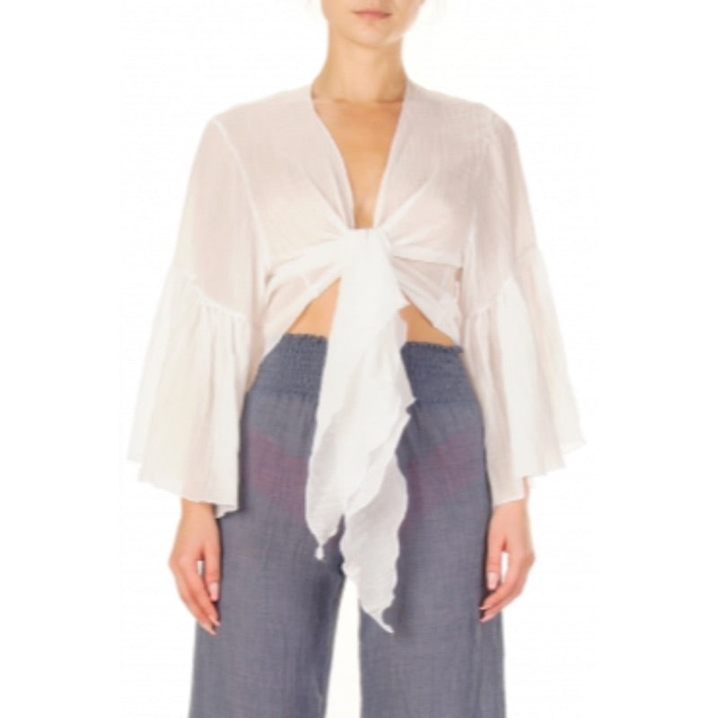 Elan Bell Sleeve Tie Top